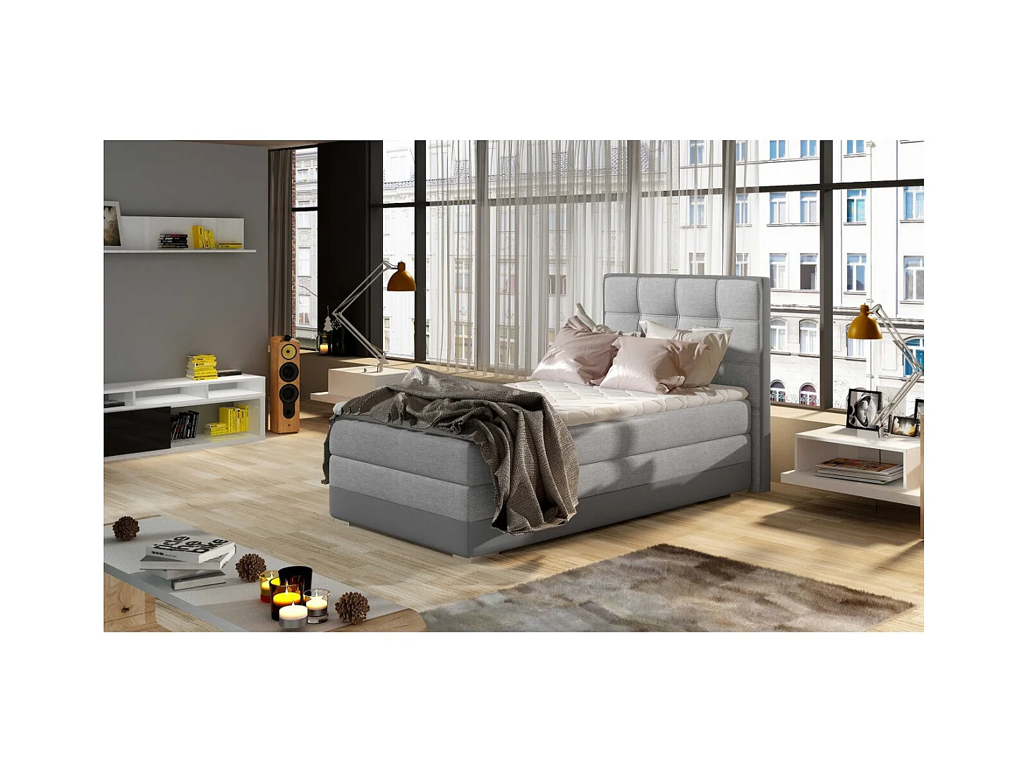 Boxspringbett  Leo (90x200)/Matratze inklusive/grau