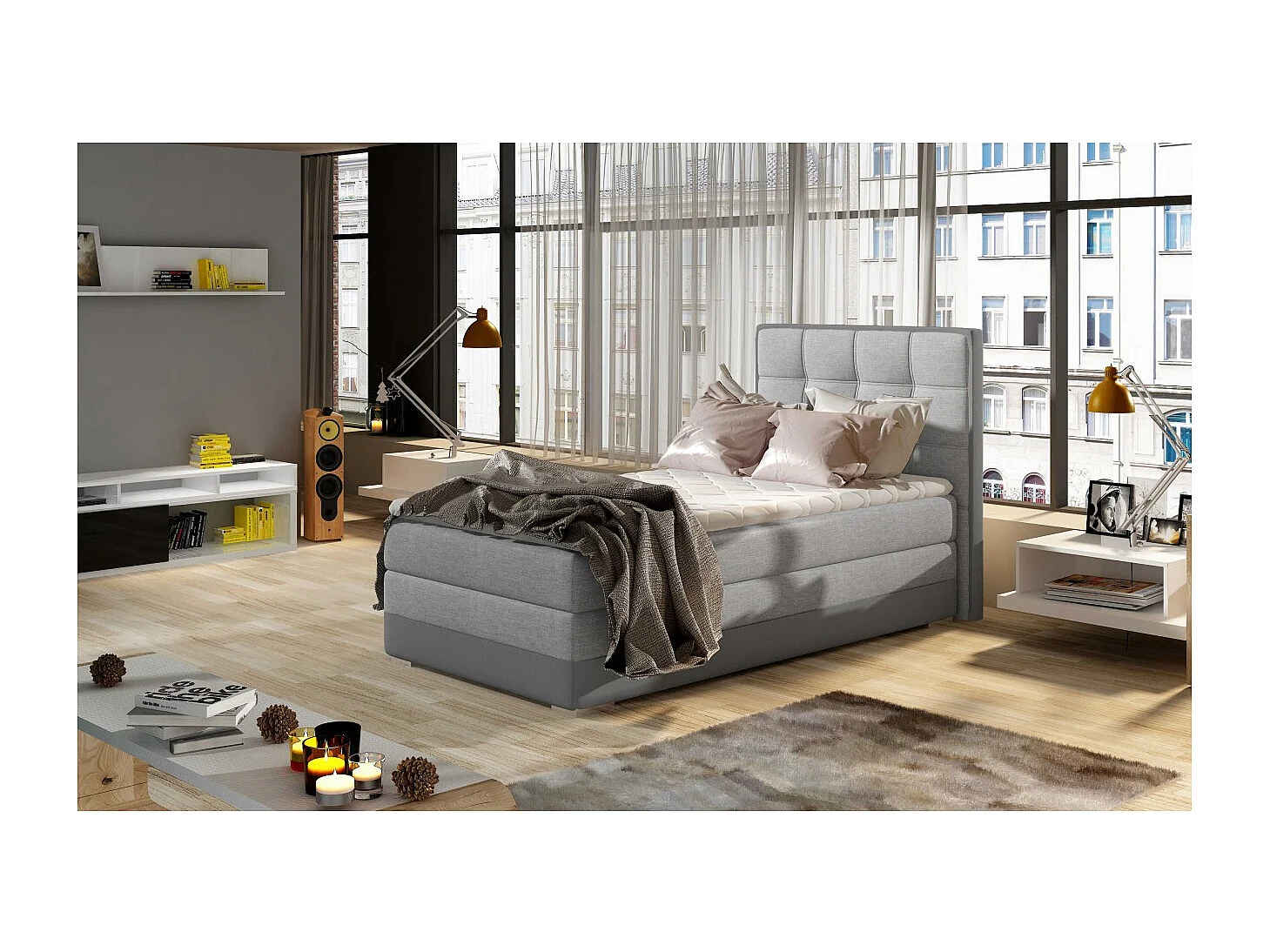 Box Spring Letto Leo (90x200)/materasso incluso/grigio