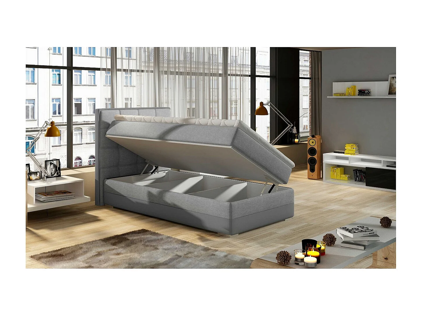 Box Spring Letto Leo (90x200)/materasso incluso/grigio