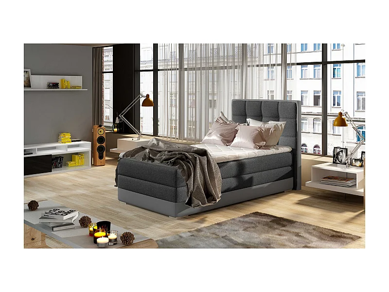 Box Spring Lit Leo (90x200)/matelas inclus/grise