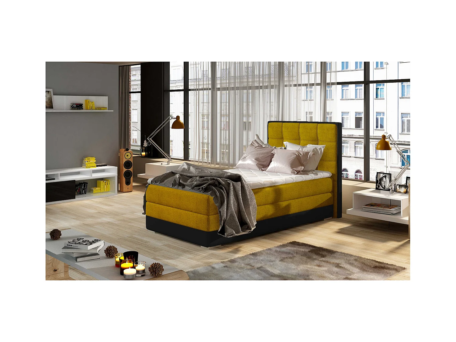 Boxspringbett  Leo (90x200)/Matratze inklusive/Gelb