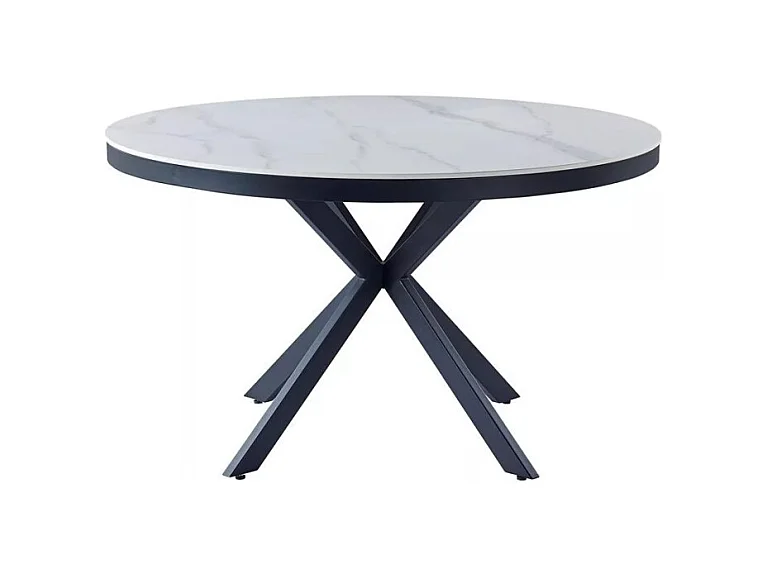 Table à manger Cerf (Ø120x76)/Céramique/Design Marbre/Blanc et Noir