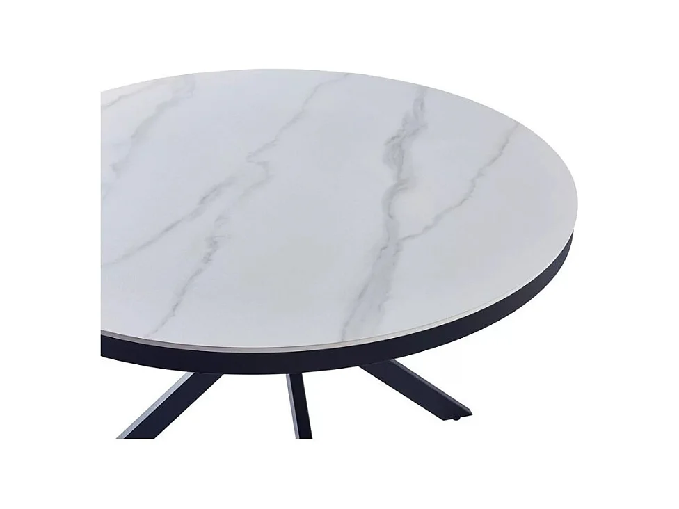 Table à manger Cerf (Ø120x76)/Céramique/Design Marbre/Blanc et Noir