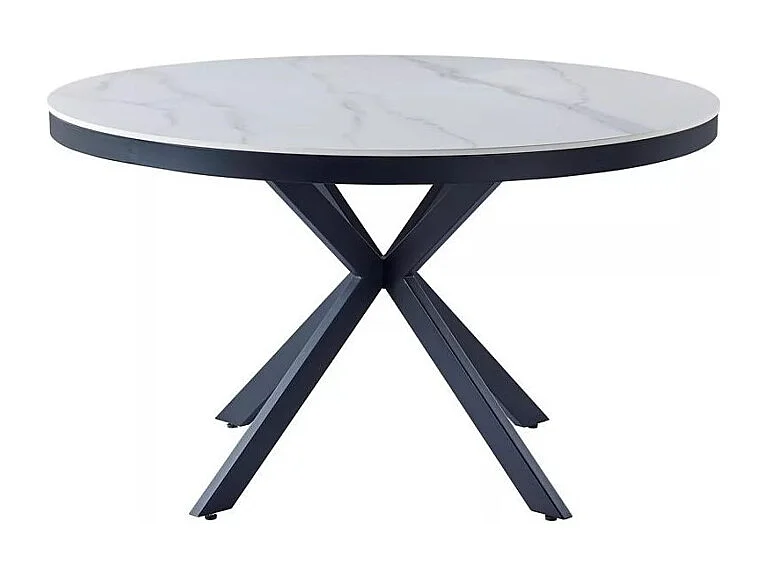 Table à manger Cerf (Ø120x76)/Céramique/Design Marbre/Blanc et Noir