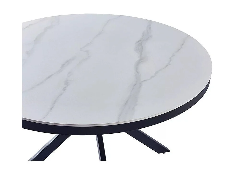 Table à manger Cerf (Ø120x76)/Céramique/Design Marbre/Blanc et Noir
