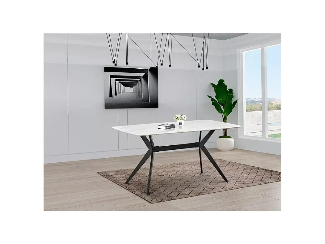 Table à manger Zala (90x160)/Céramique/Blanc et Noir