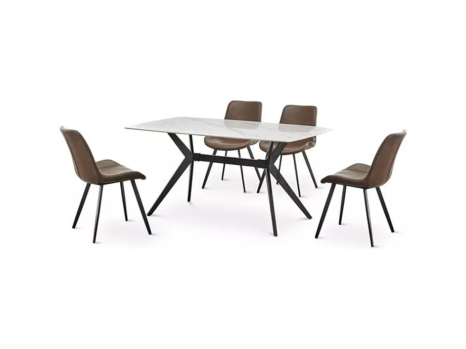 Table à manger Zala (90x160)/Céramique/Blanc et Noir