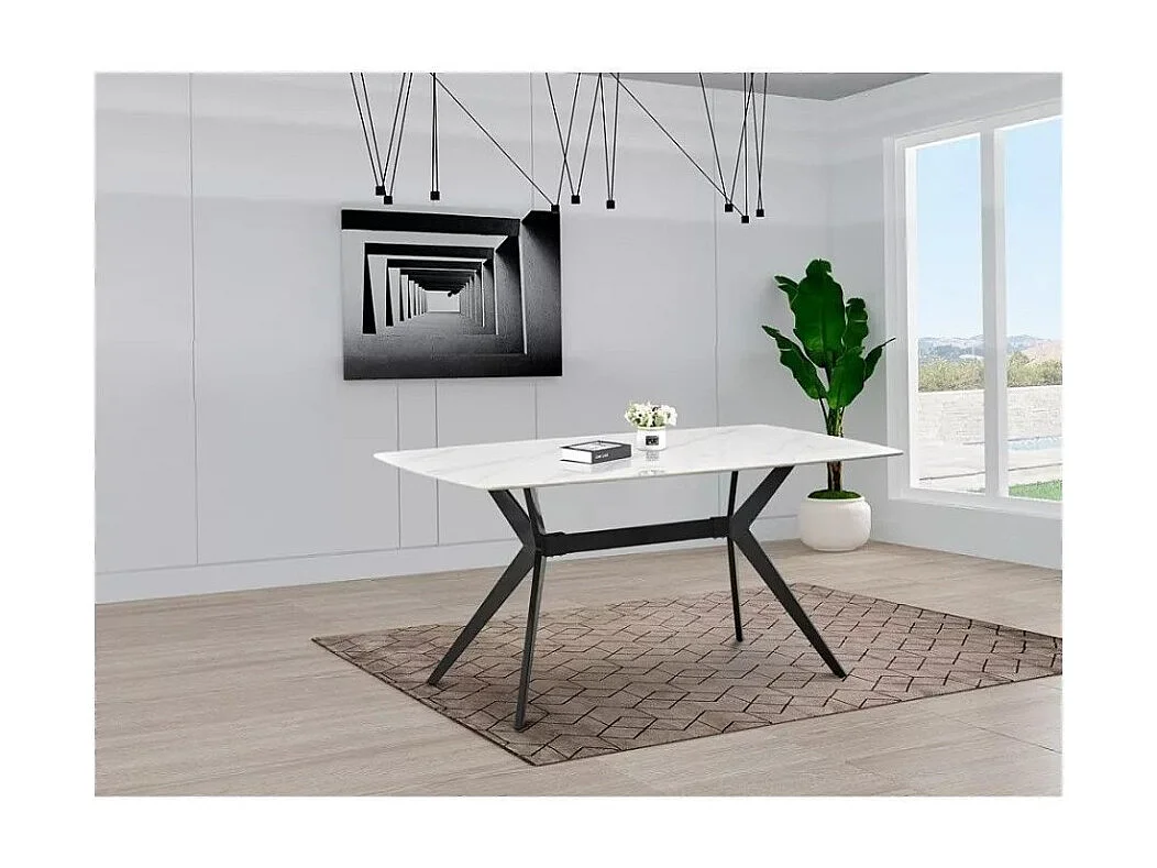 Table à manger Zala (90x160)/Céramique/Blanc et Noir