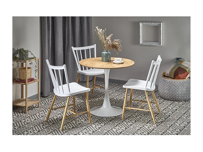 Tavolo da pranzo Sting (80x73)/MDF e metallo/rotondo/bianco e marrone