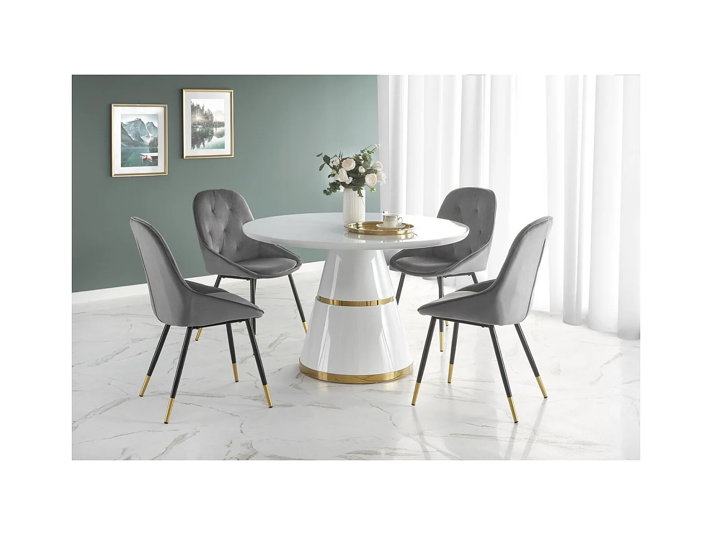 Table à manger Vegas (Ø120x76)/Ronde/Blanc et Or