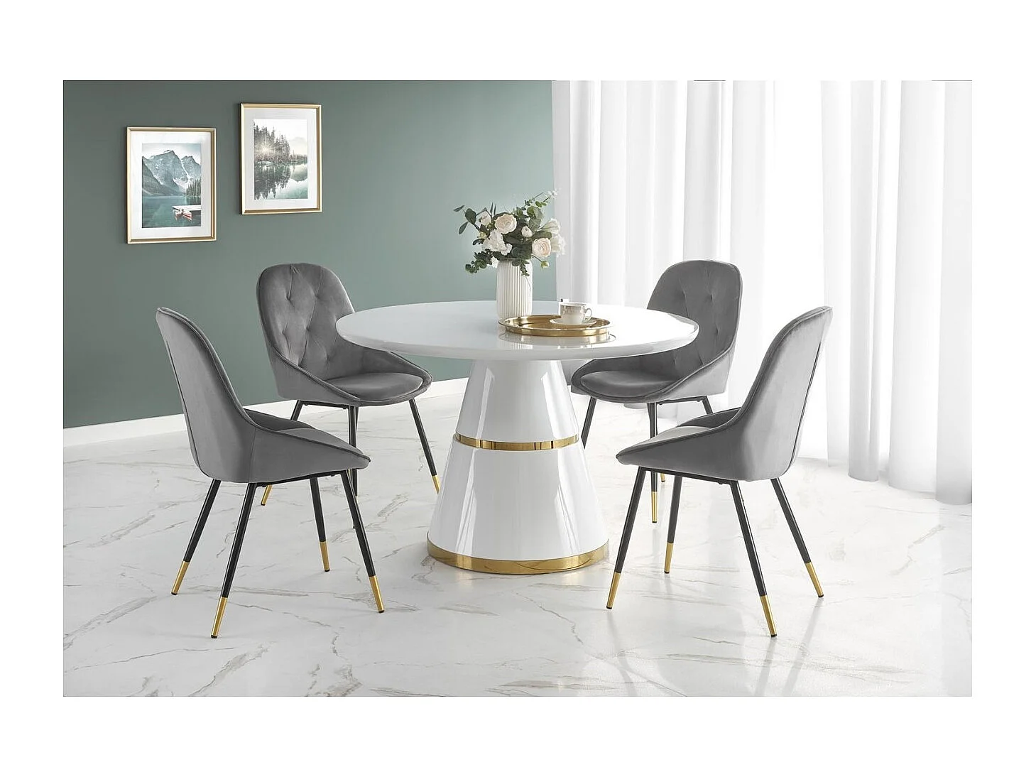 Table à manger Vegas (Ø120x76)/Ronde/Blanc et Or