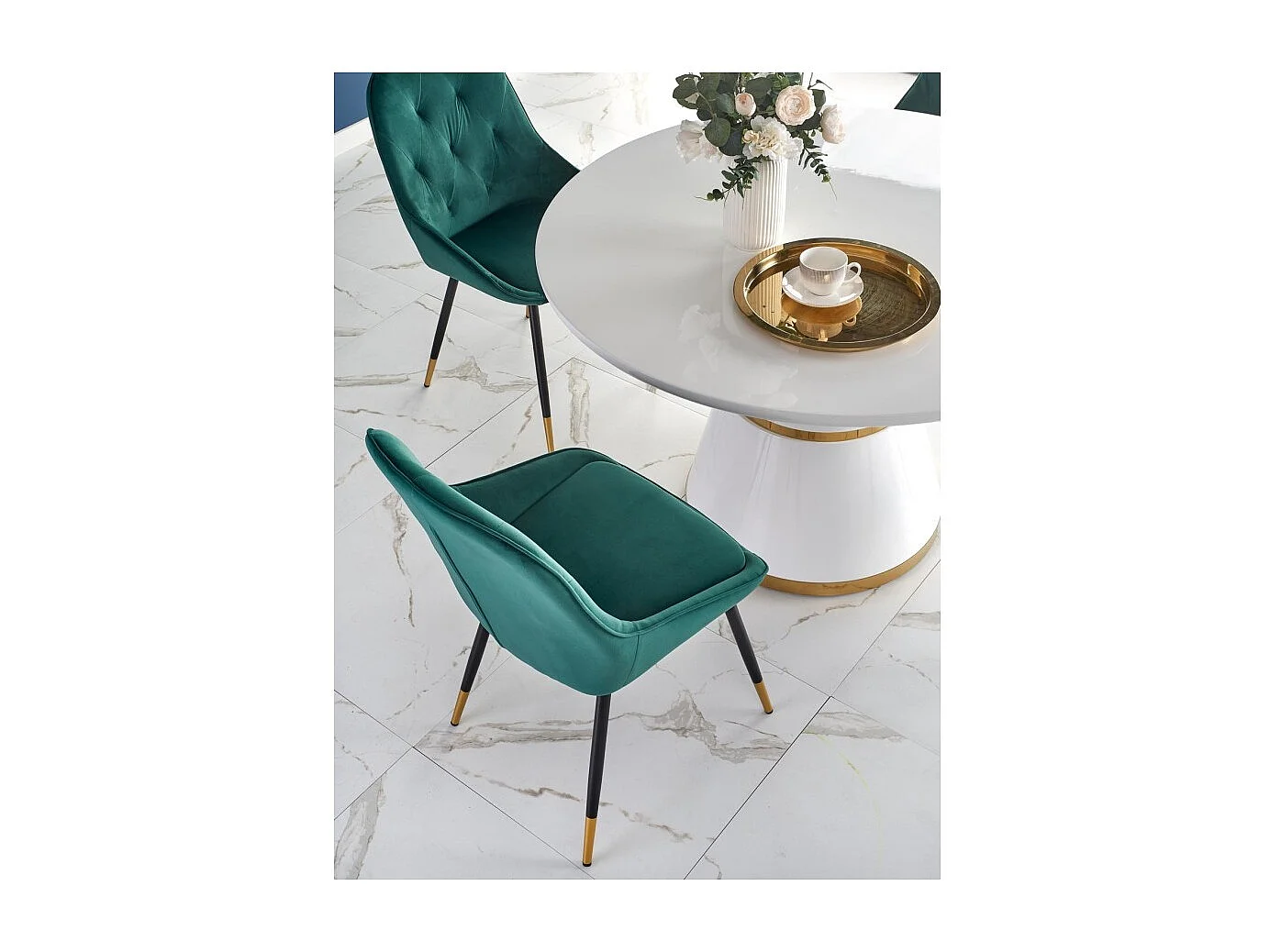 Table à manger Vegas (Ø120x76)/Ronde/Blanc et Or