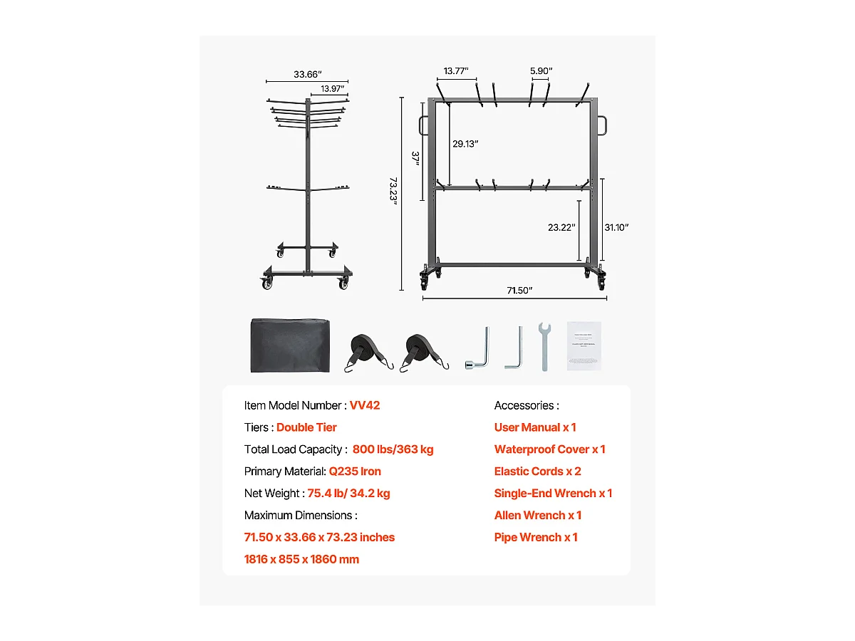Servicewagen SucceBuy, Oplopbare Stoelsteun voor 84 Stoelen/12 Tafels + 42 Stoelen, Maximale Lading 363 kg, met Wielen en Rubberen Steunpunten