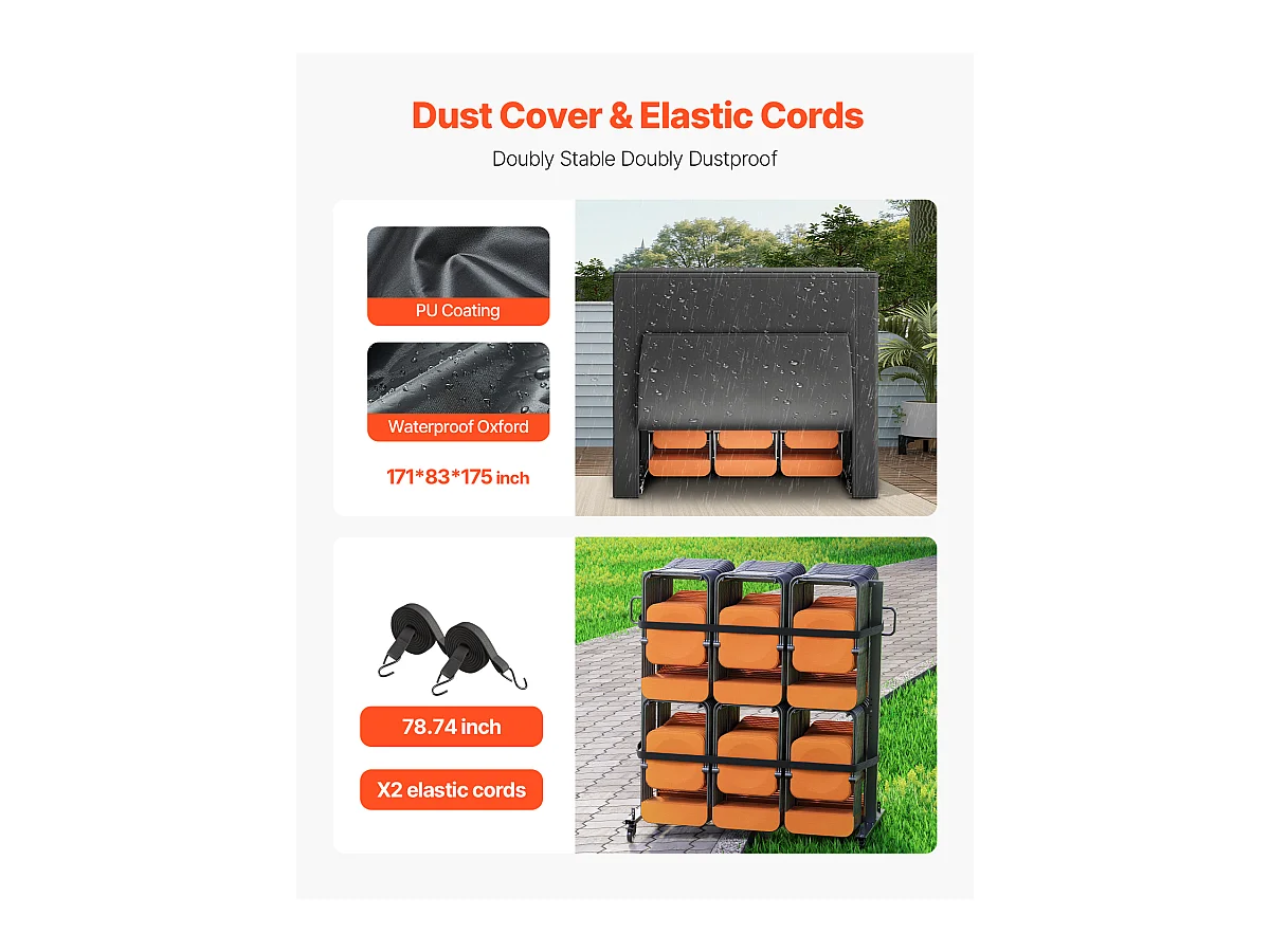 Servicewagen SucceBuy, Oplopbare Stoelsteun voor 84 Stoelen/12 Tafels + 42 Stoelen, Maximale Lading 363 kg, met Wielen en Rubberen Steunpunten