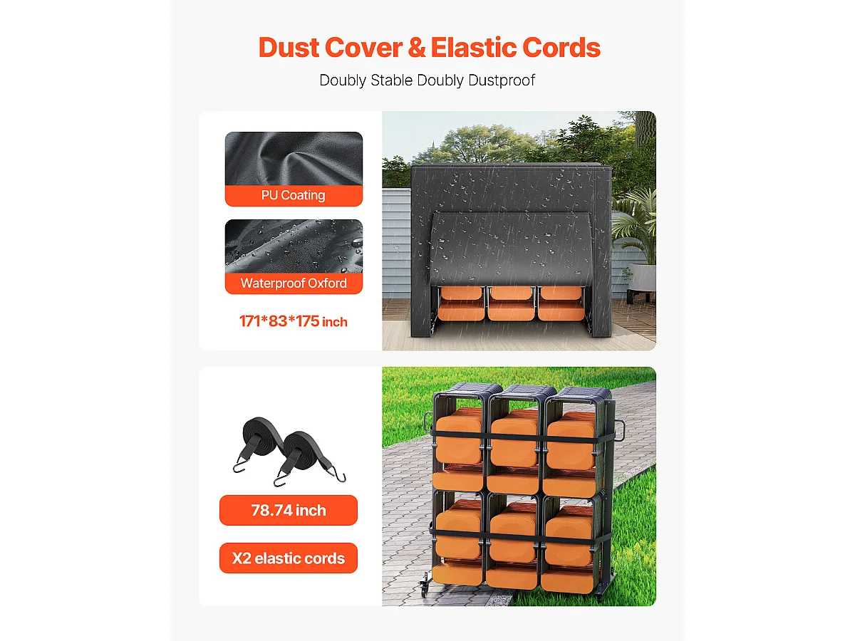 Chariot de Service SucceBuy, Support de Chaise Pliant pour 84 Chaises/12 Tables + 42 Chaises, Charge Maximale 363 kg, avec Roues et Supports en Caoutchouc