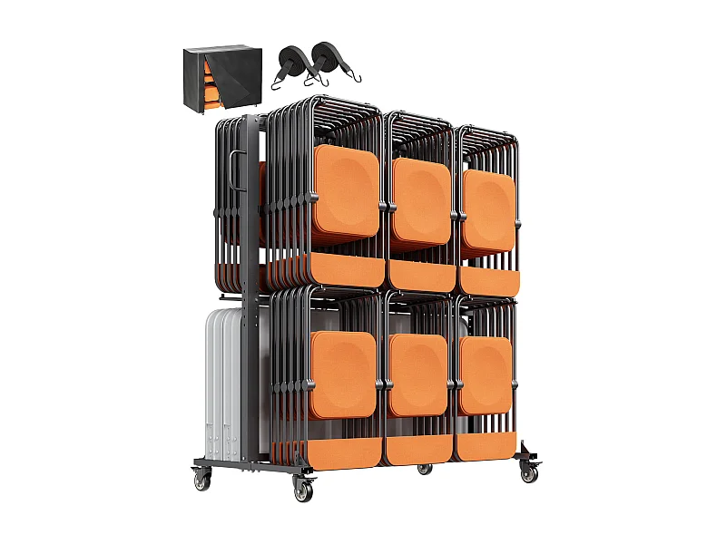 Carro de Servicio SucceBuy, Soporte de Silla Plegable para 84 Sillas/12 Mesas + 42 Sillas, Carga Máxima 363 kg, con Ruedas y Soportes en Caucho