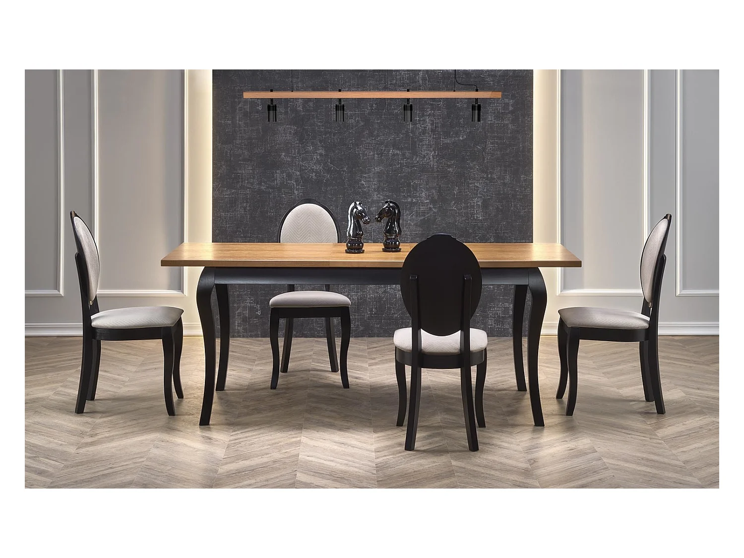 Tavolo da pranzo Windsor (90x160-240)/legno massello e impiallacciato/marrone e nero