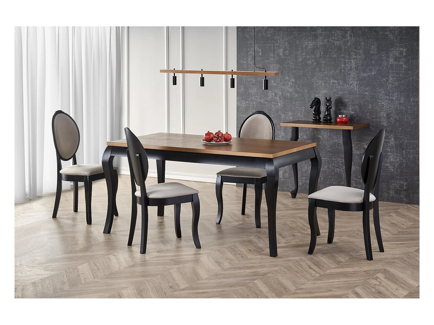 Tavolo da pranzo Windsor (90x160-240)/legno massello e impiallacciato/marrone e nero