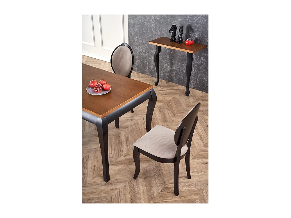 Tavolo da pranzo Windsor (90x160-240)/legno massello e impiallacciato/marrone e nero