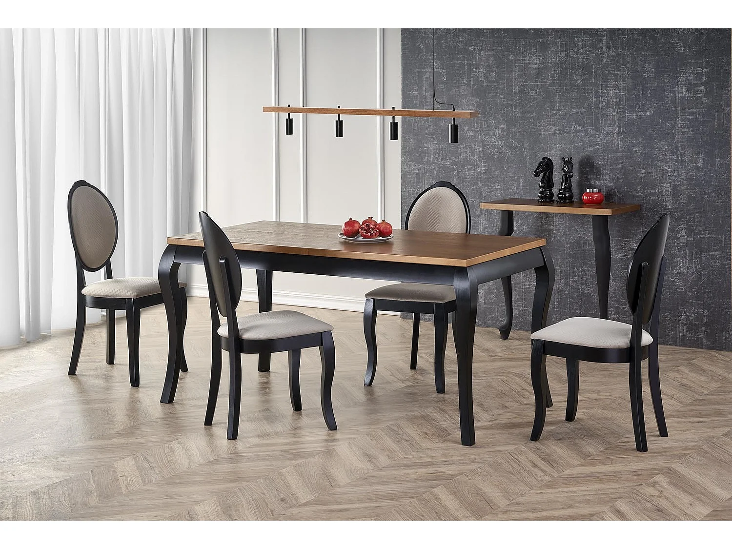 Tavolo da pranzo Windsor (90x160-240)/legno massello e impiallacciato/marrone e nero