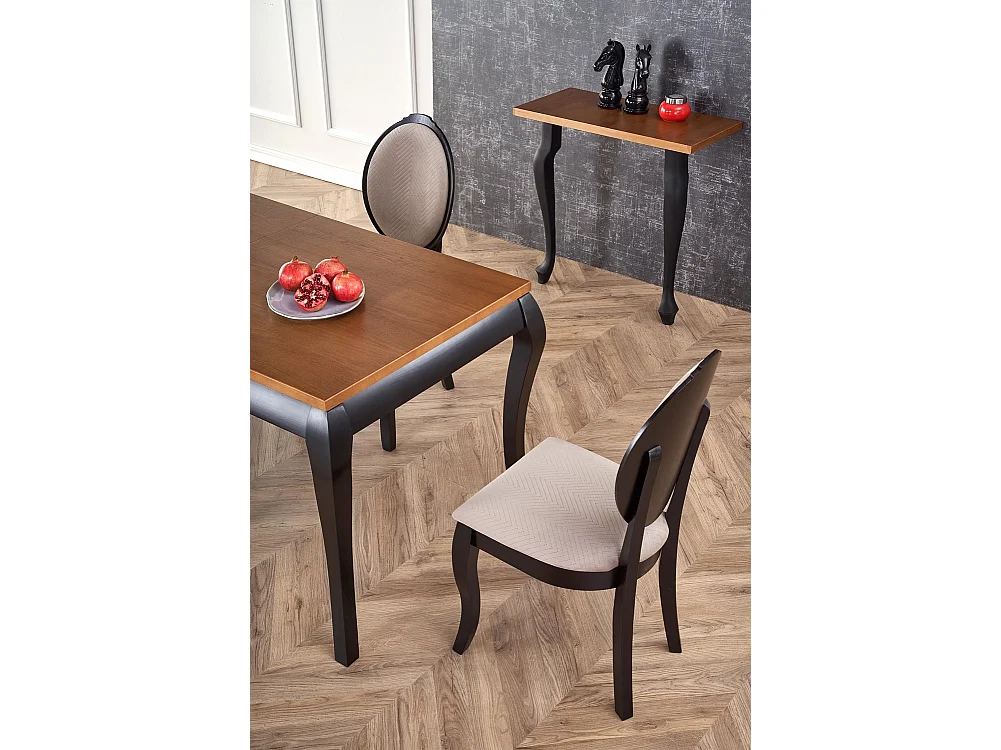 Tavolo da pranzo Windsor (90x160-240)/legno massello e impiallacciato/marrone e nero