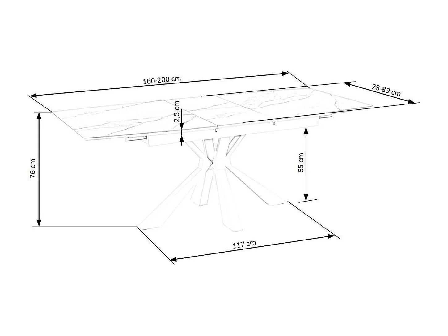 Esstisch Vivaldi (90x160-200)/MDF/Marmor Design/Weiss