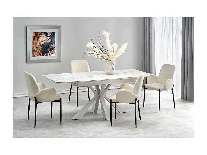 Tavolo da pranzo Vivaldi (90x160-200)/MDF/Design in marmo/Bianco
