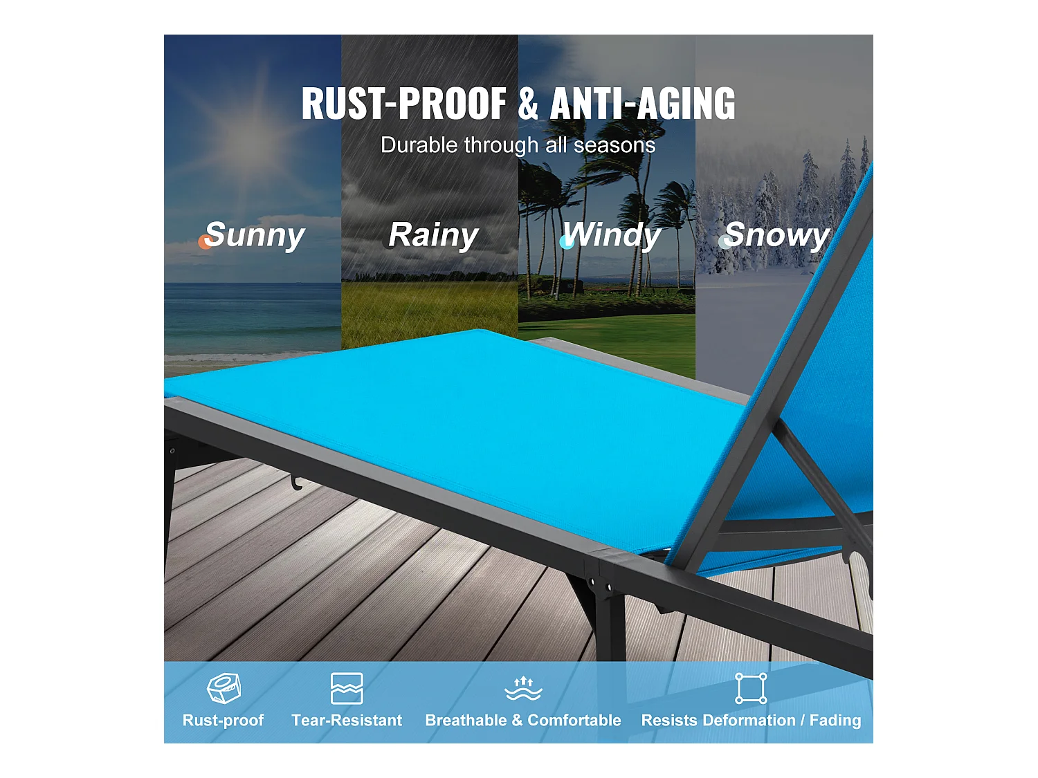 Bain de Soleil, SucceBuy Chaise Longue d'Extérieur, Bleue - Réglable et Pliable