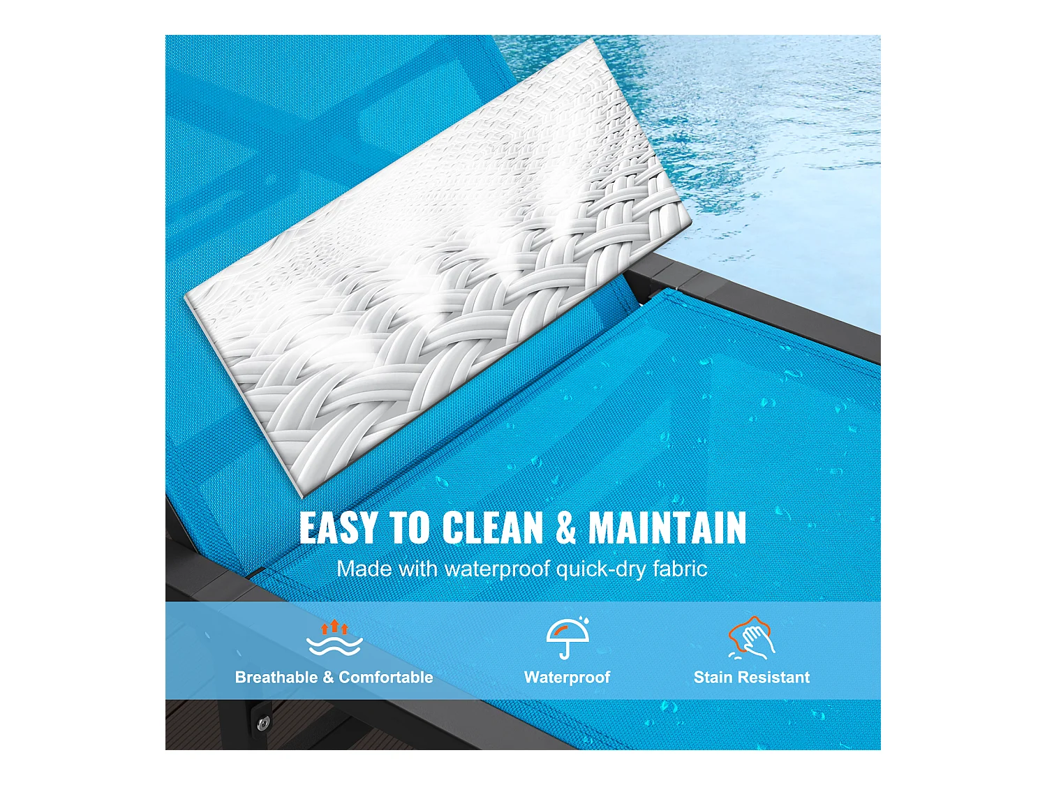 Bain de Soleil, SucceBuy Chaise Longue d'Extérieur, Bleue - Réglable et Pliable