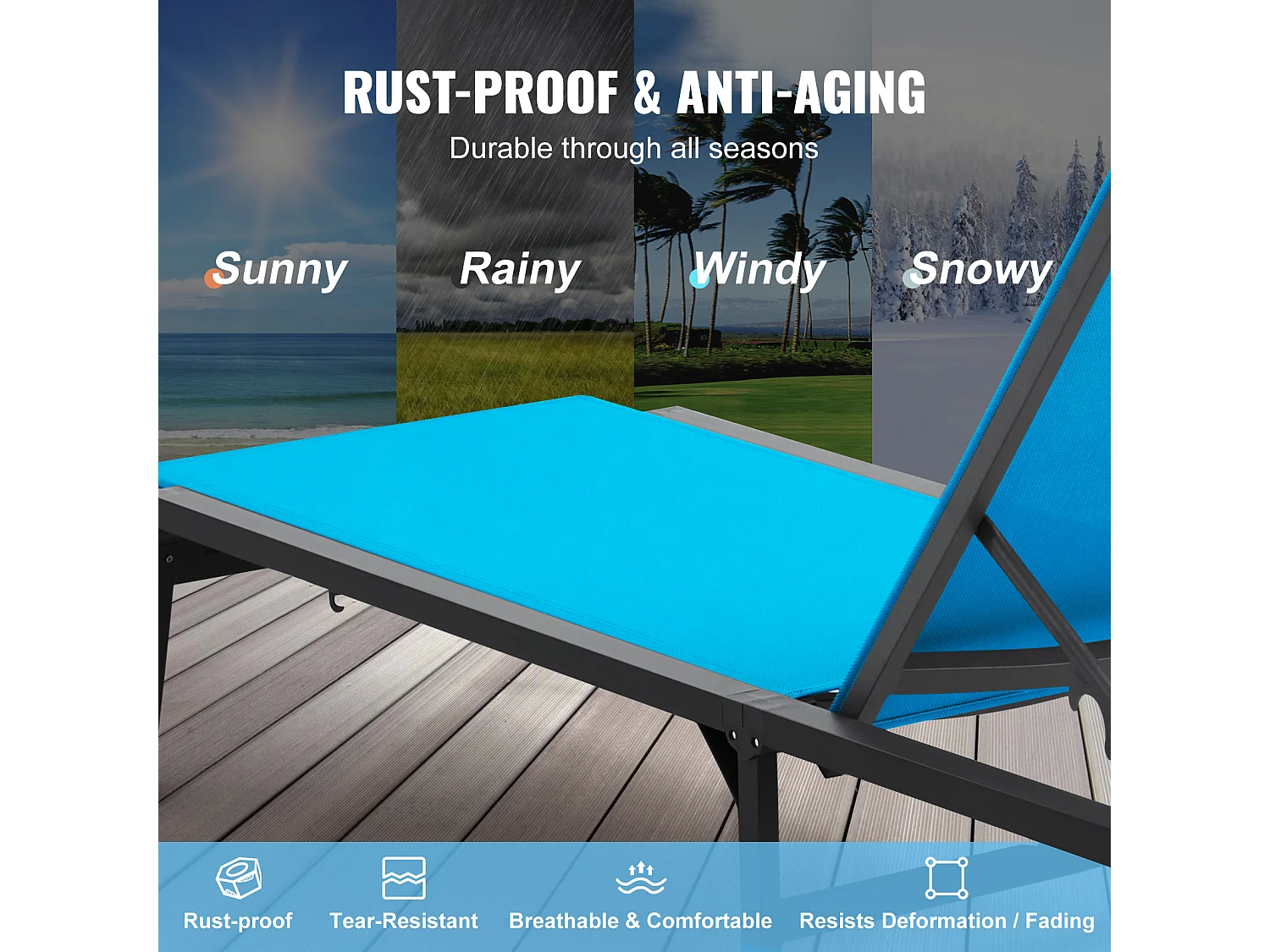 Bain de Soleil, SucceBuy Chaise Longue d'Extérieur, Bleue - Réglable et Pliable