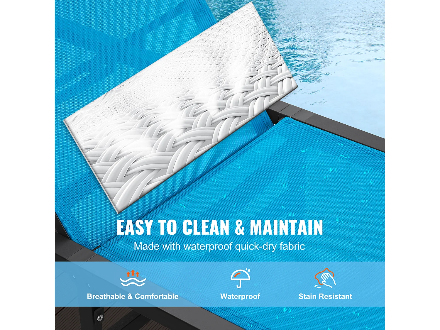 Bain de Soleil, SucceBuy Chaise Longue d'Extérieur, Bleue - Réglable et Pliable