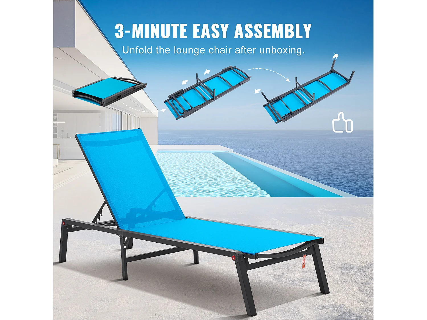 Bain de Soleil, SucceBuy Chaise Longue Chaise d'Extérieur Patio Chaise Longue Réglable 5 Positions 2 Pièces