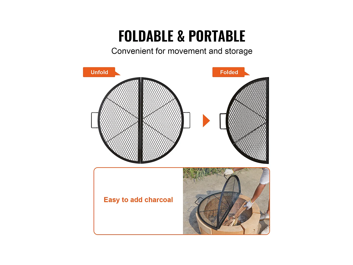 Grille de Foyer SucceBuy Ronde Pliable de 91cm, Acier Robuste X-Marks, Ustensiles de Cuisine de Camping Portables pour Fêtes en Plein Air, Noir