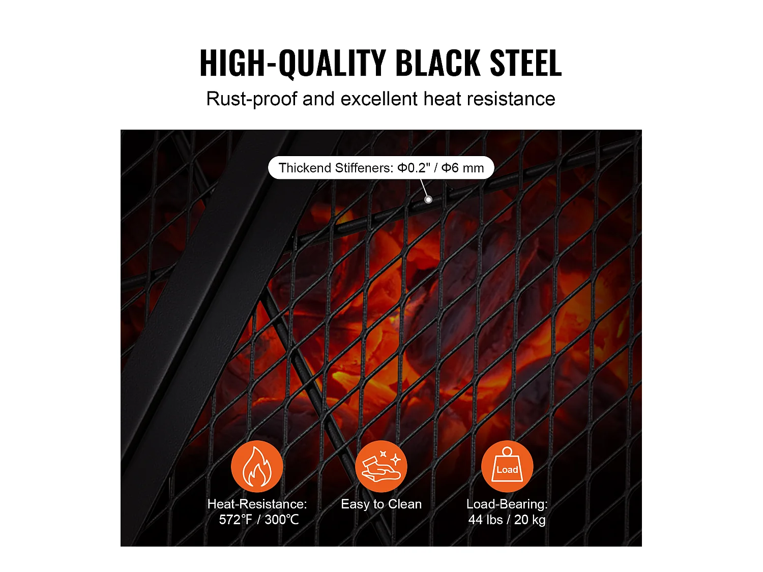 Grille de Foyer SucceBuy Ronde Pliable de 91cm, Acier Robuste X-Marks, Ustensiles de Cuisine de Camping Portables pour Fêtes en Plein Air, Noir