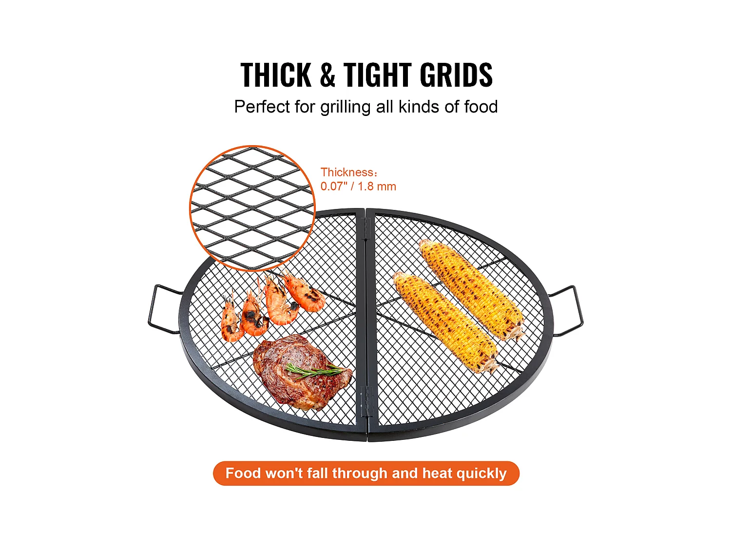 Grille de Foyer SucceBuy Ronde Pliable de 91cm, Acier Robuste X-Marks, Ustensiles de Cuisine de Camping Portables pour Fêtes en Plein Air, Noir