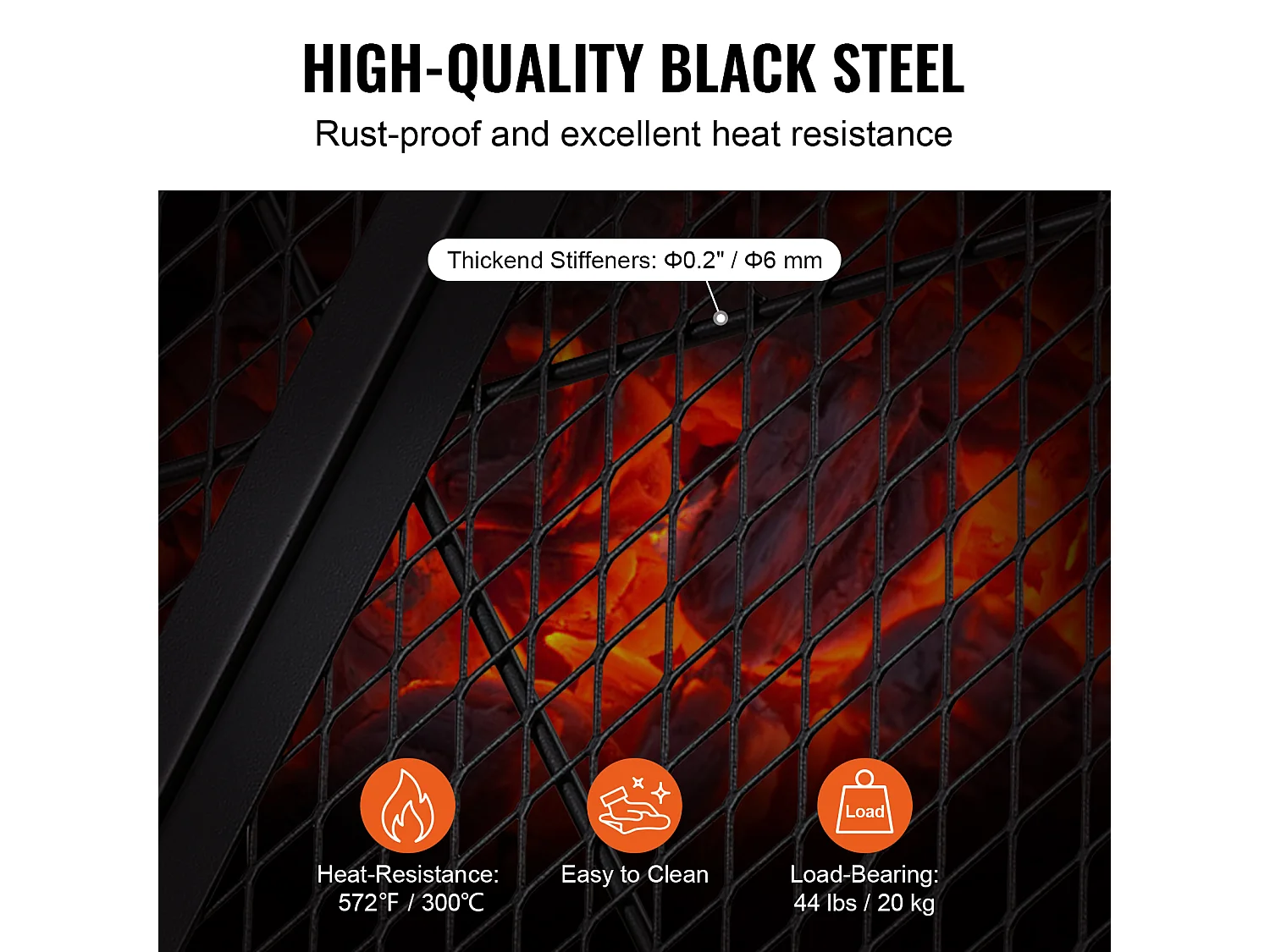 Grille de Foyer SucceBuy Ronde Pliable de 91cm, Acier Robuste X-Marks, Ustensiles de Cuisine de Camping Portables pour Fêtes en Plein Air, Noir