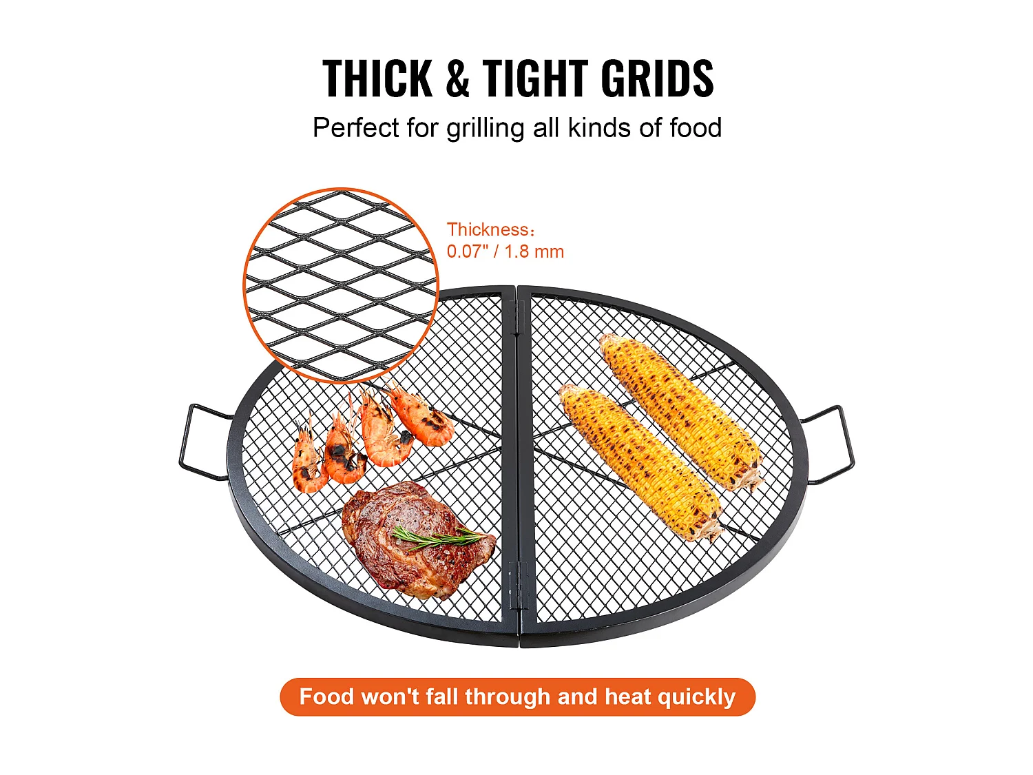 Grille de Foyer SucceBuy Ronde Pliable de 91cm, Acier Robuste X-Marks, Ustensiles de Cuisine de Camping Portables pour Fêtes en Plein Air, Noir