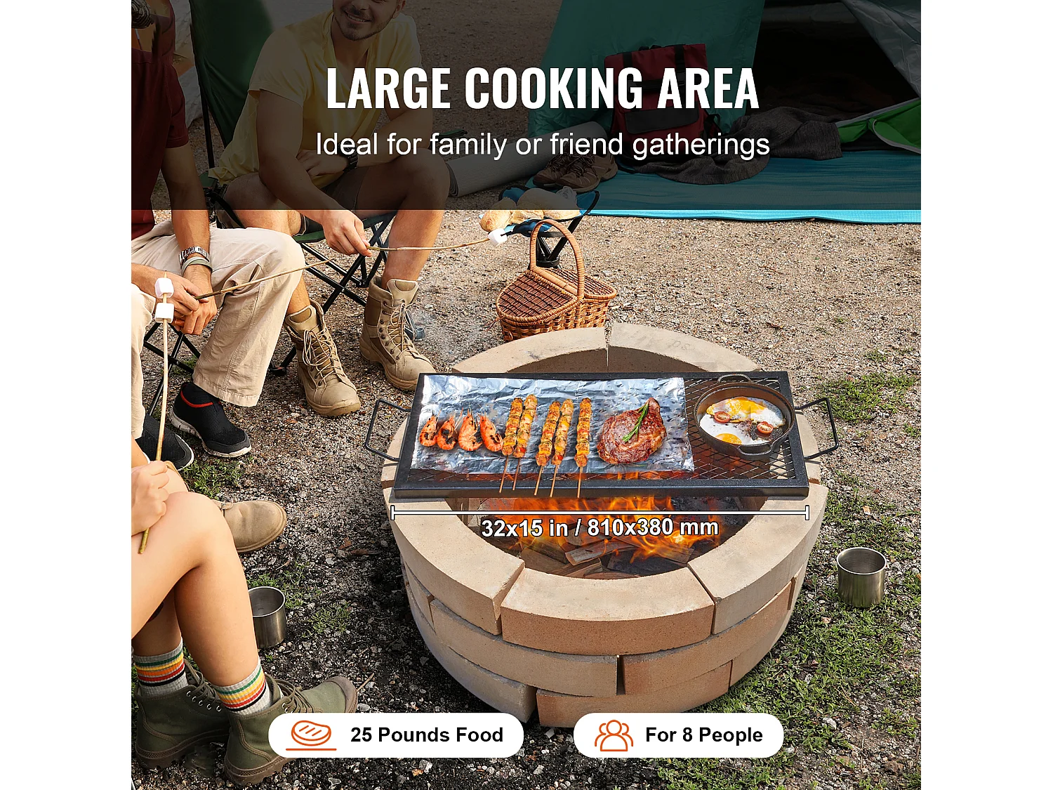 Grille de Cuisson SucceBuy pour Foyer Extérieur X-Marks de 81CM, Grille de Cuisson en Acier Robuste