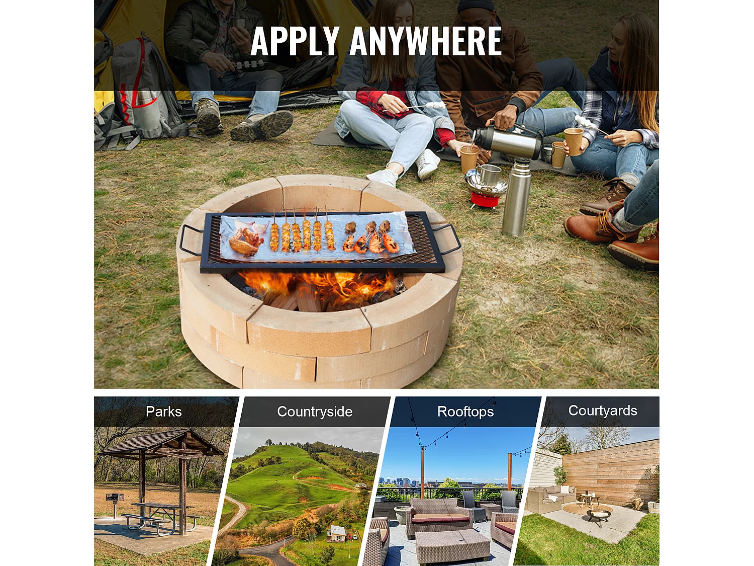 Grille de Cuisson SucceBuy pour Foyer Extérieur X-Marks de 81CM, Grille de Cuisson en Acier Robuste