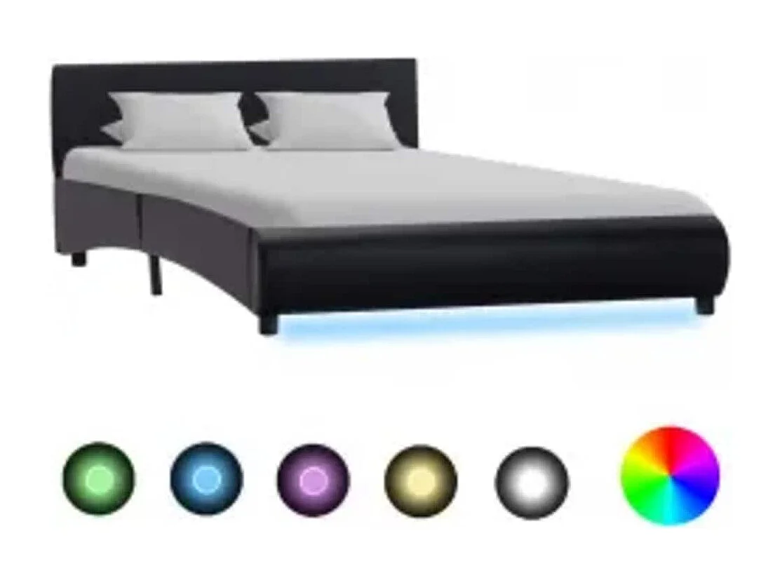 Bettgestell mit LED Schwarz Kunstleder 140×200 cm