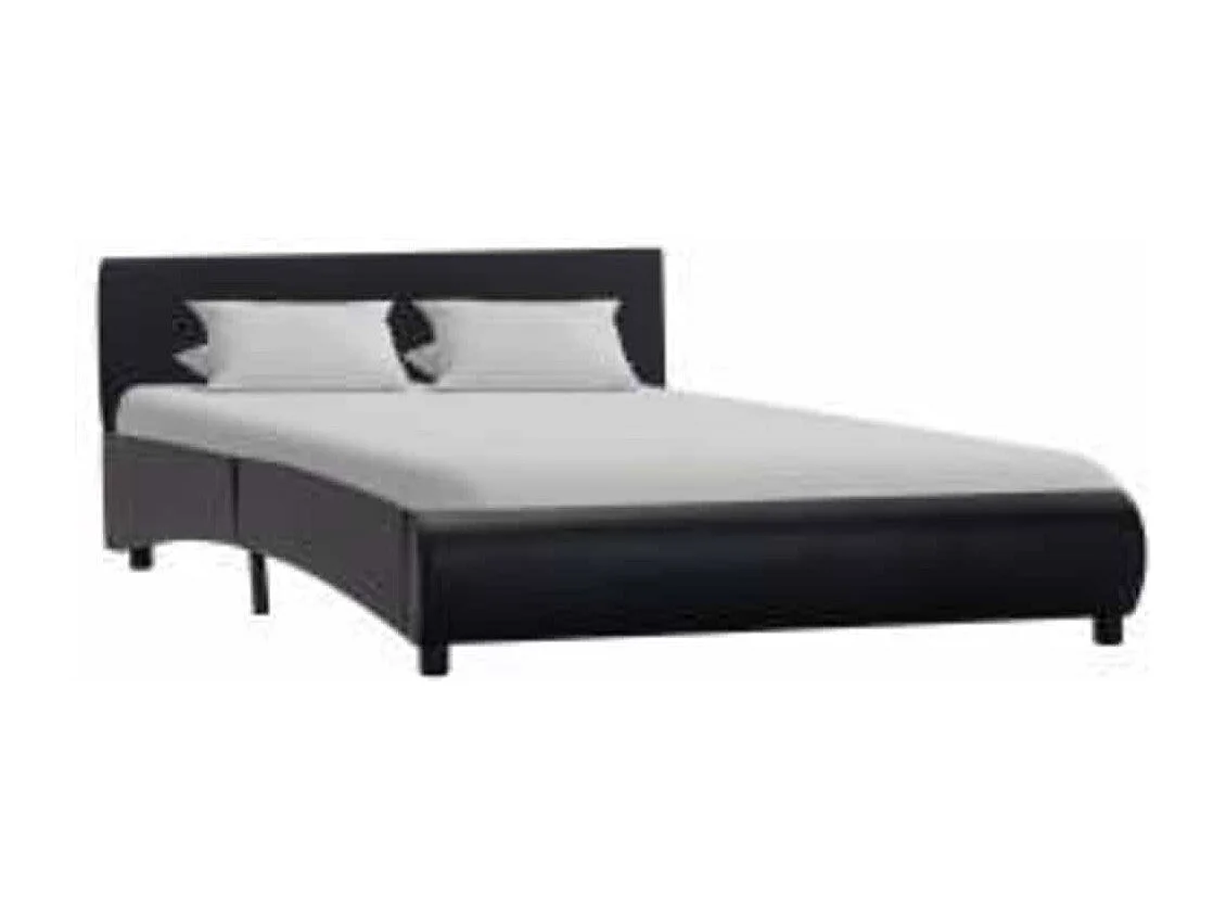 Bettgestell mit LED Schwarz Kunstleder 140×200 cm