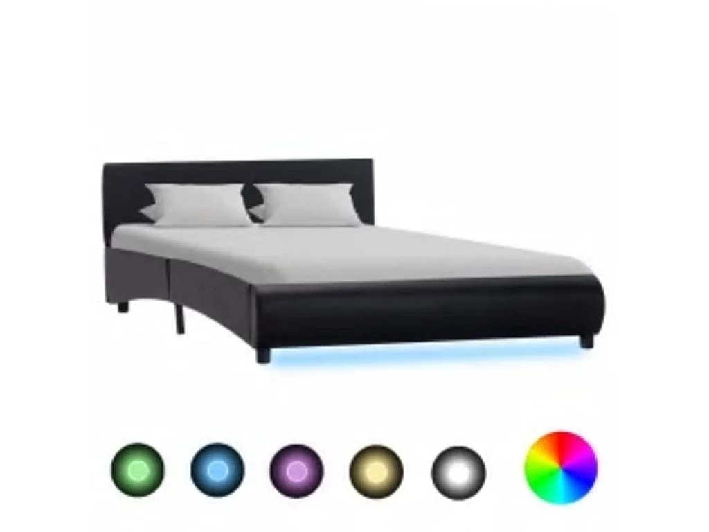 Bettgestell mit LED Schwarz Kunstleder 140×200 cm