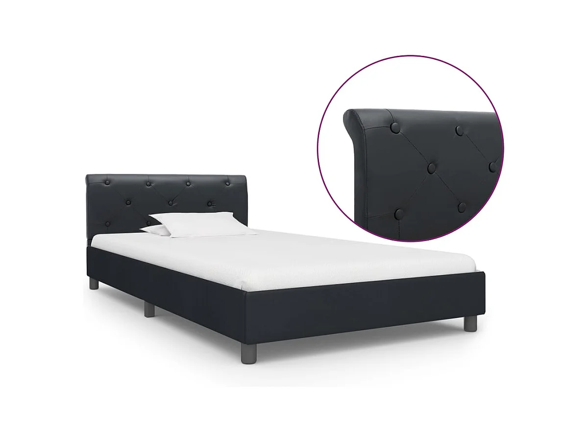 Bettgestell Schwarz Kunstleder 90 x 200 cm