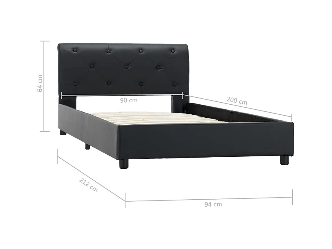 Bettgestell Schwarz Kunstleder 90 x 200 cm