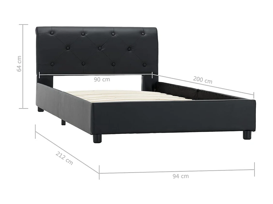 Cadre de lit sans matelas noir similicuir 90x200 cm
