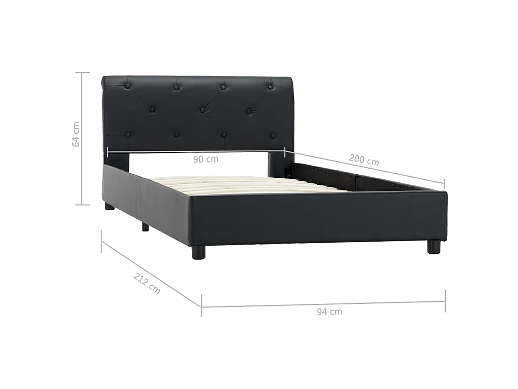 Bettgestell Schwarz Kunstleder 90 x 200 cm