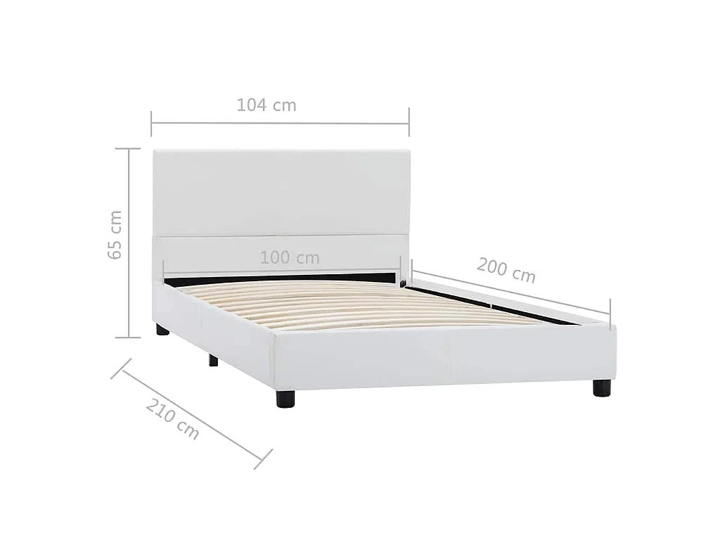 Estrutura de cama 100x200 cm couro artificial branco