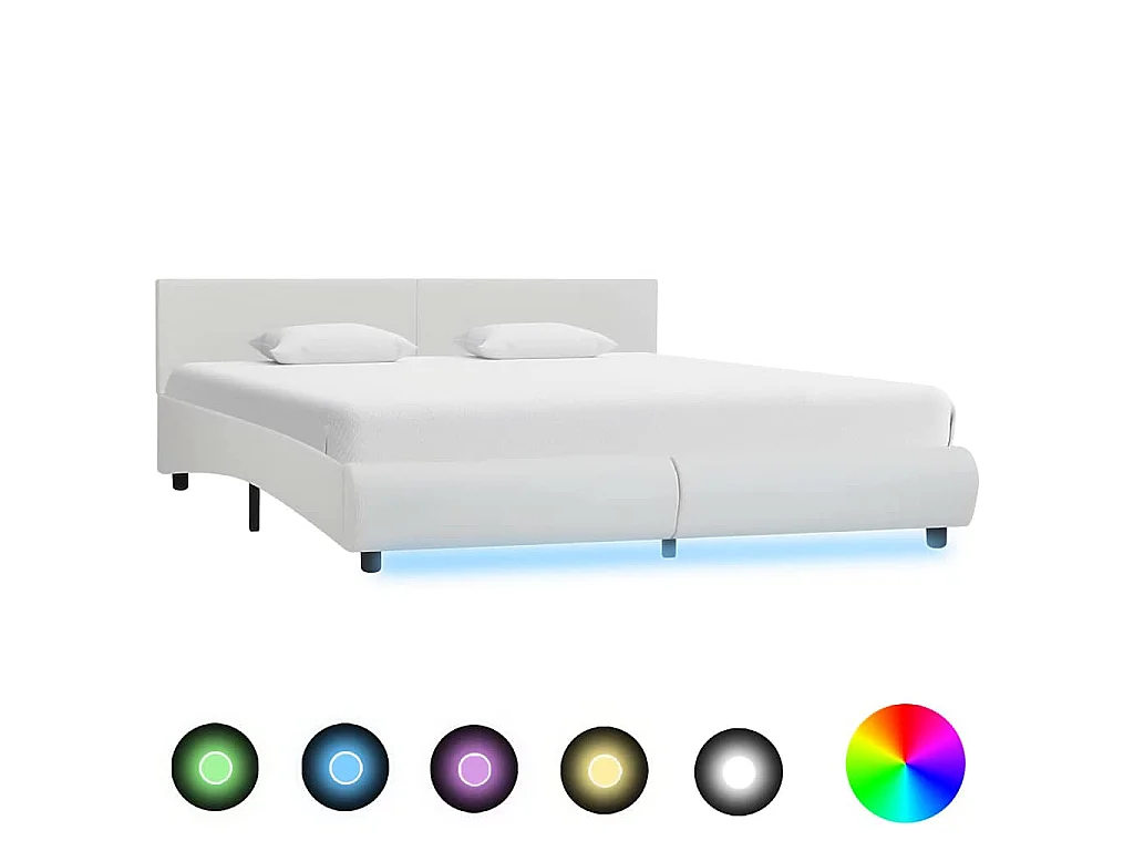 Bettgestell mit LED Weiß Kunstleder 180×200 cm
