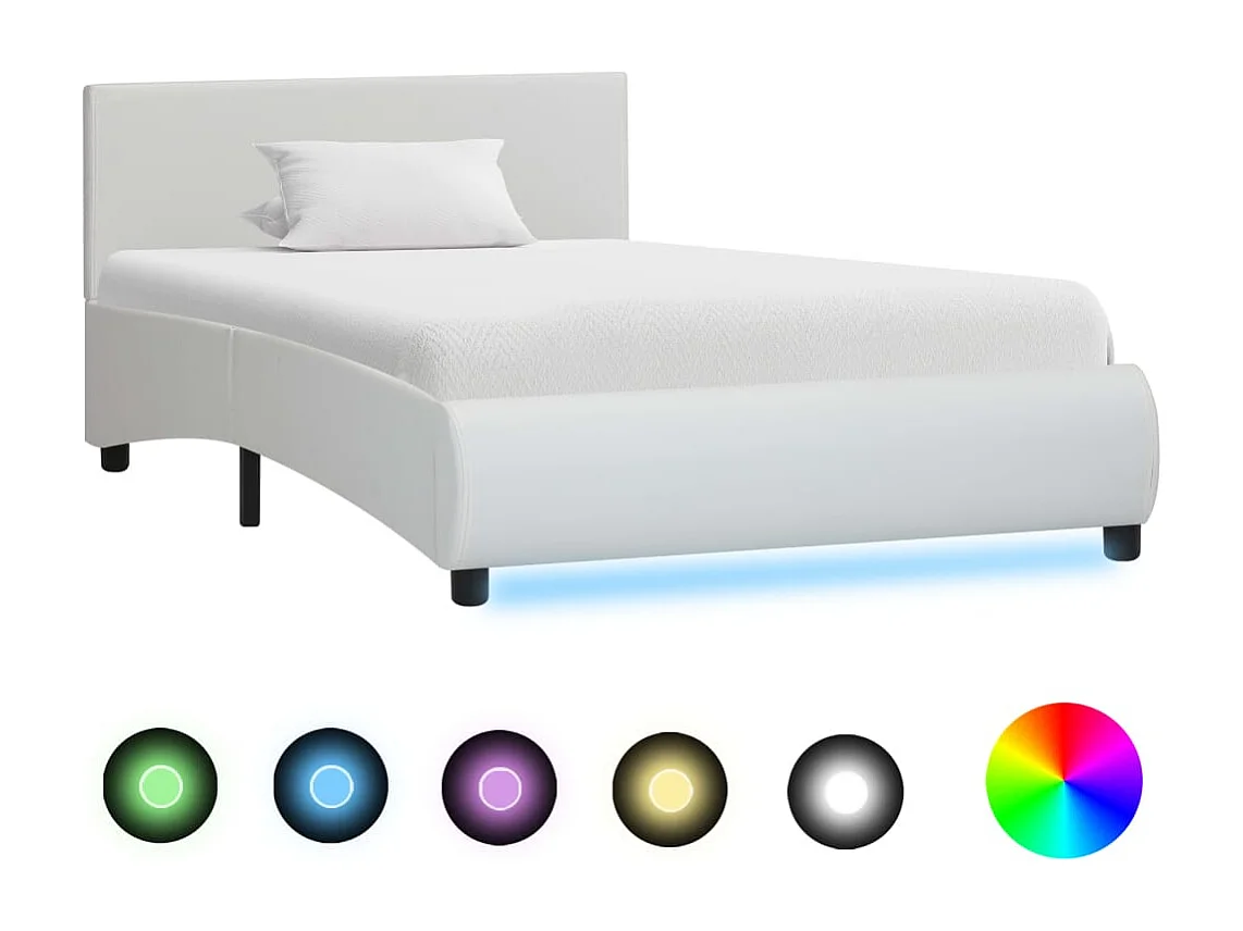 Cadre de lit avec LED sans matelas blanc similicuir 90x200 cm