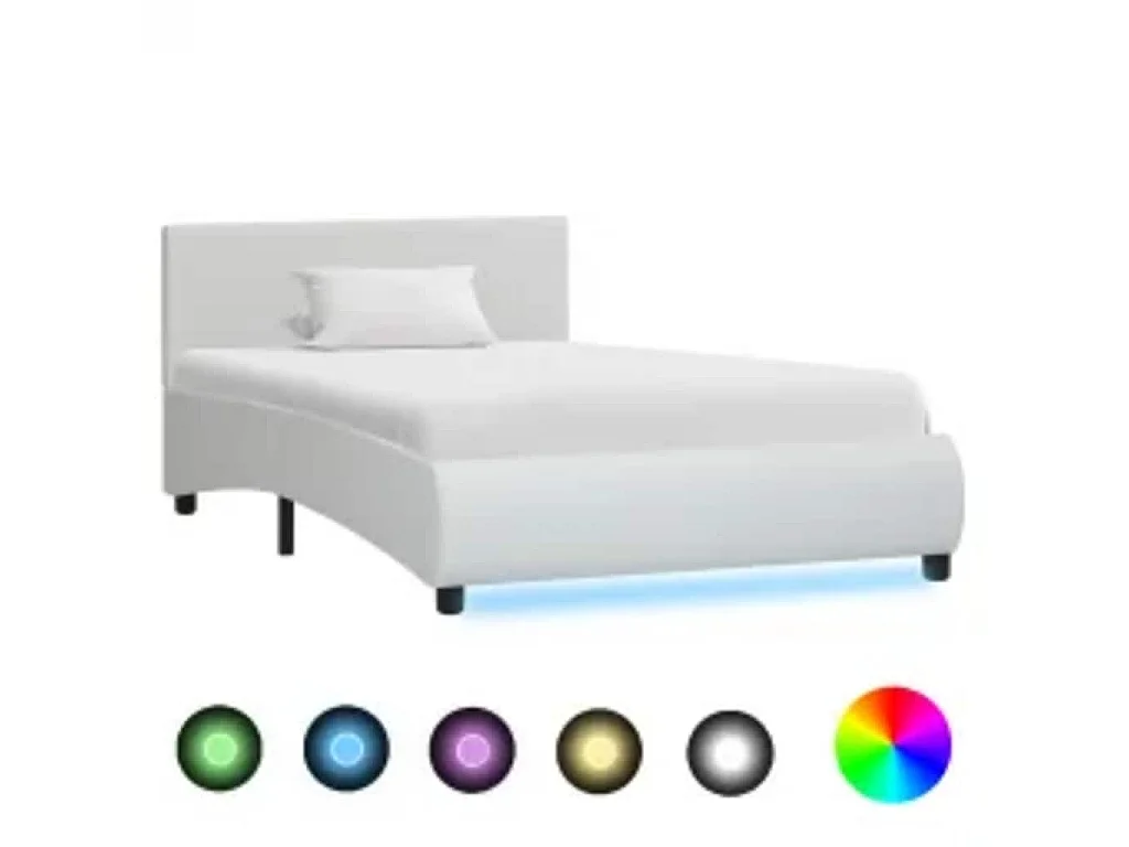 Cadre de lit avec LED sans matelas blanc similicuir 90x200 cm